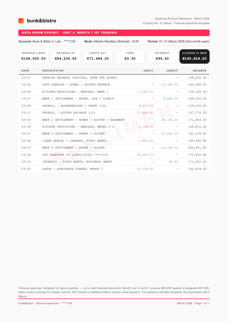 Startup Pitch Bank Statement